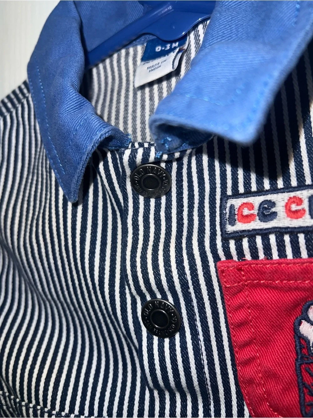 Vintage Old Navy Navy & White Striped Kids Jacket with Red Pocket
